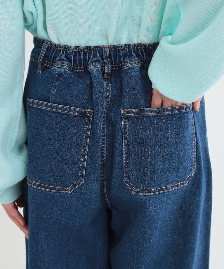 SHOO･LA･RUE「後ろウエストゴムが楽 大人のタックワイド デニムパンツ」|デニム|