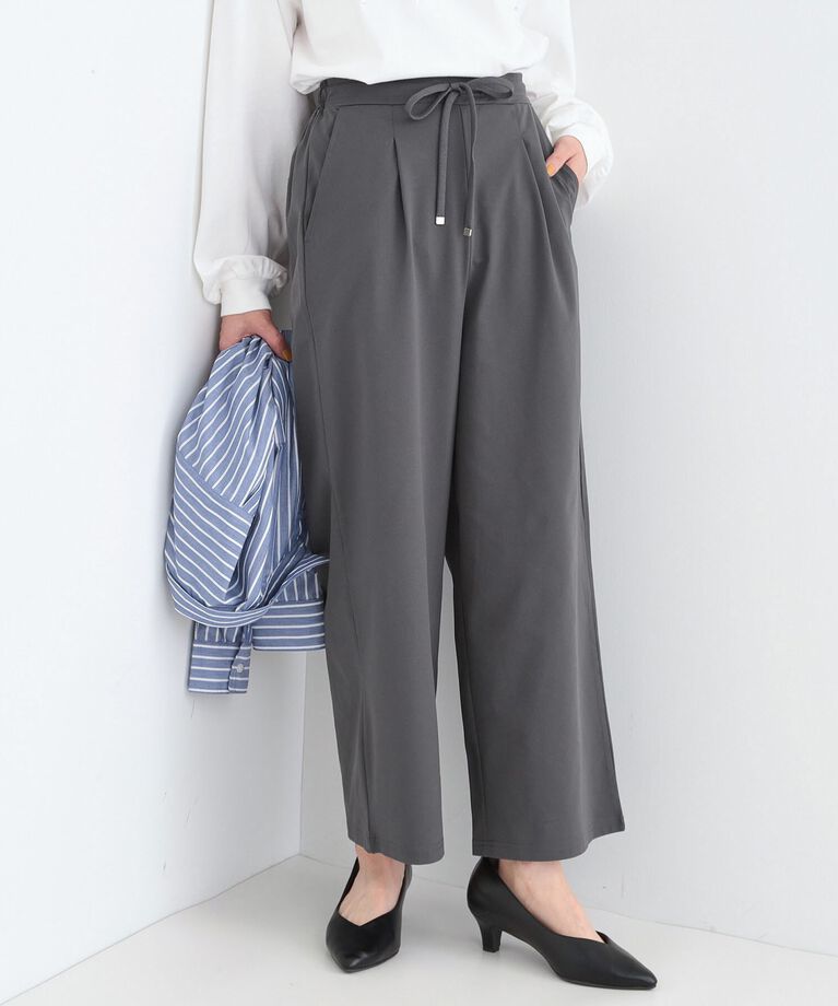 SHOO･LA･RUE「【S-LL】楽してすっきり タックワイドパンツ」|その他|チャコールグレー(0