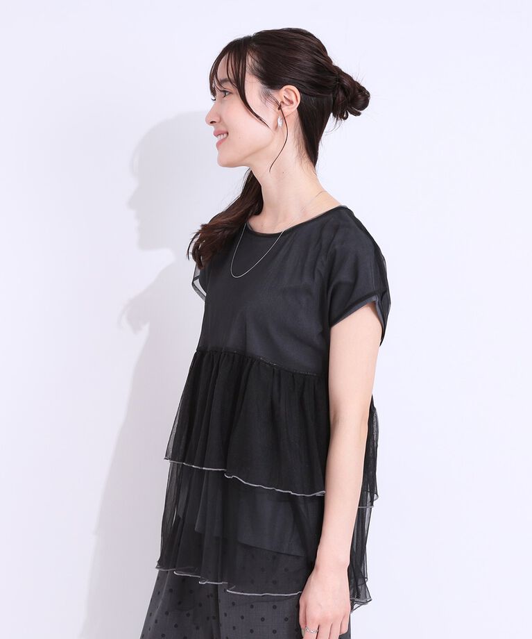 SHOO･LA･RUE「【S-LL/2点セット】程よい甘さをプラス Tシャツ＋チュールトップス」|Tシャツ・カットソー|