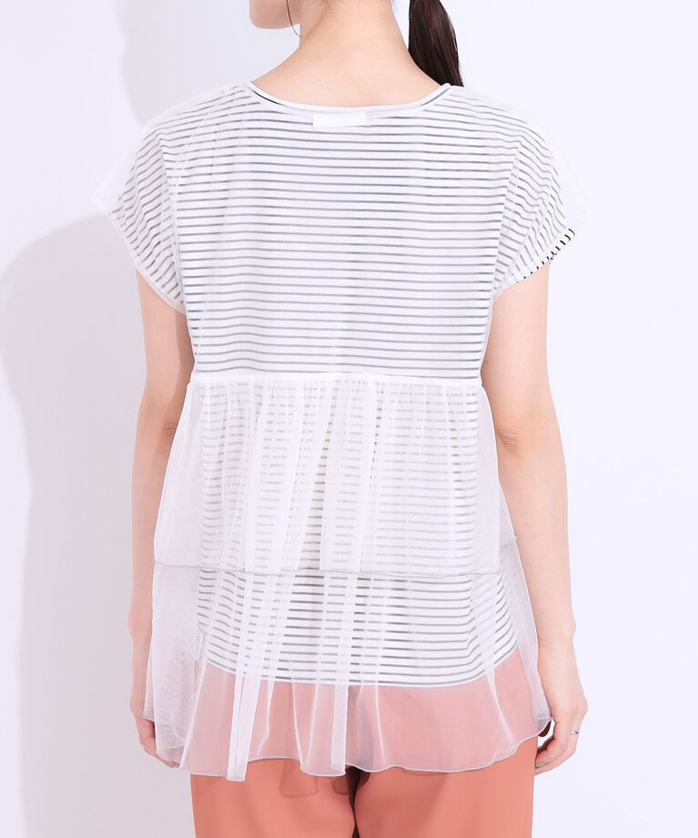 SHOO･LA･RUE「【S-LL/2点セット】程よい甘さをプラス Tシャツ＋チュールトップス」|Tシャツ・カットソー|