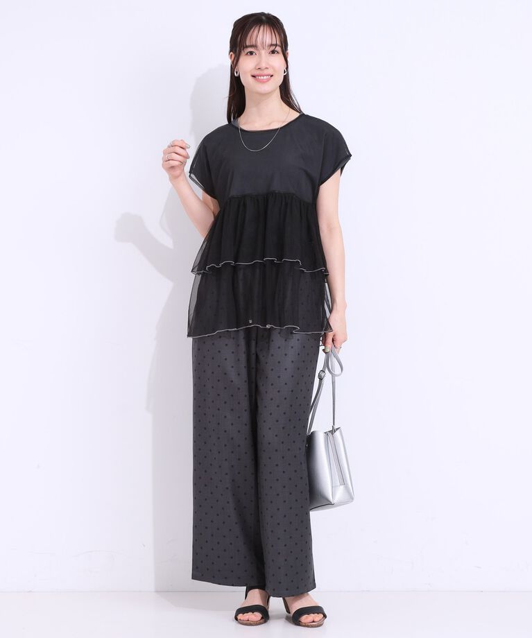 SHOO･LA･RUE「【S-LL/2点セット】程よい甘さをプラス Tシャツ＋チュールトップス」|Tシャツ・カットソー|