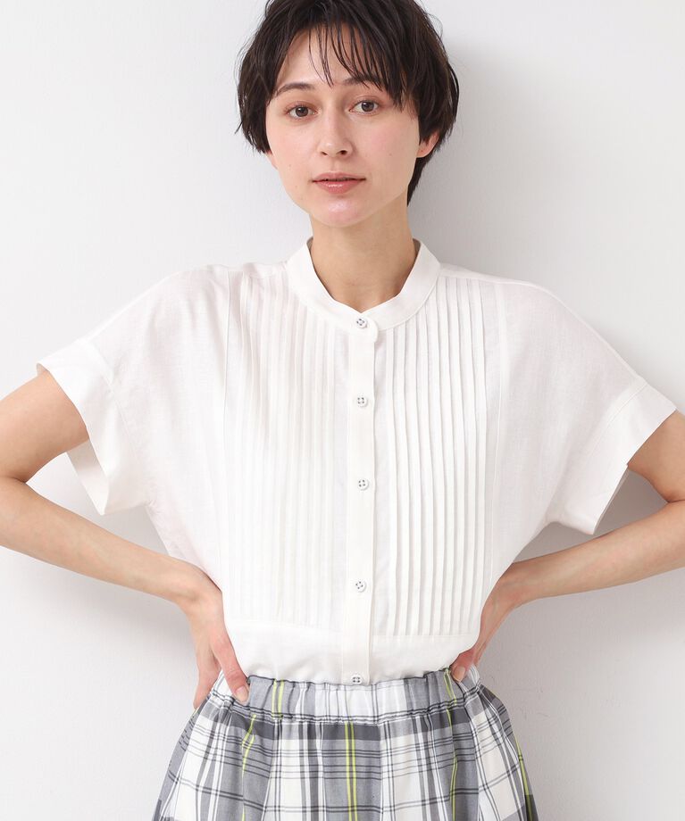 Dessin「【洗える】ピンタック入りバンドカラーブラウス（S～L）」|シャツ・ブラウス|