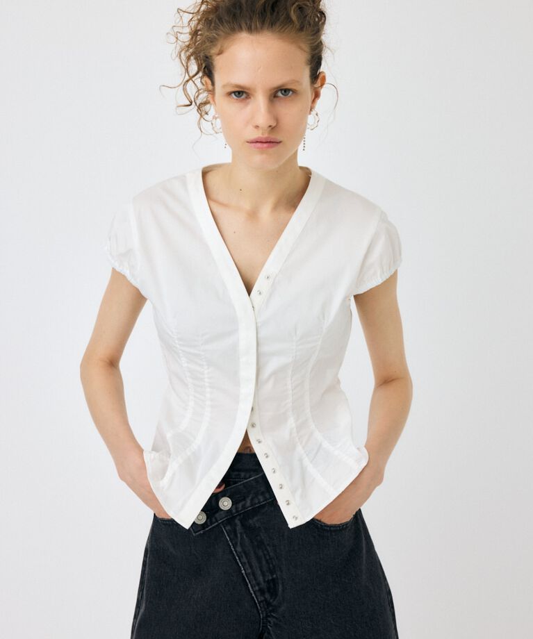 MOUSSY「CAPSLEEVE BUTTON シャツ」|シャツ・ブラウス|O/WHT1