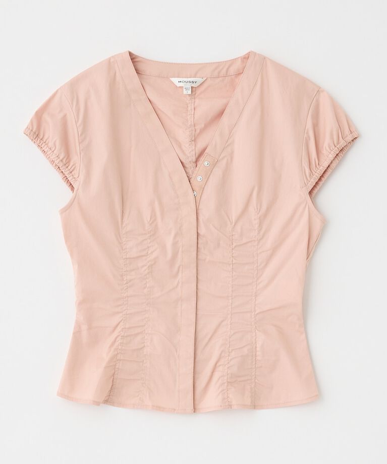 MOUSSY「CAPSLEEVE BUTTON シャツ」|シャツ・ブラウス|L/PNK1
