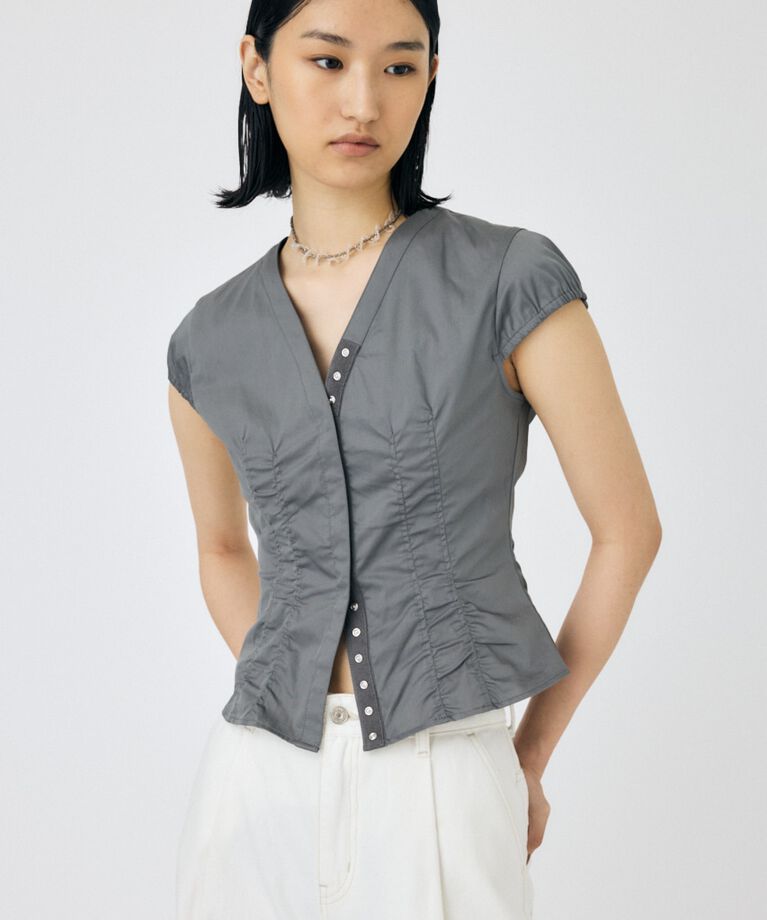 MOUSSY「CAPSLEEVE BUTTON シャツ」|シャツ・ブラウス|GRY