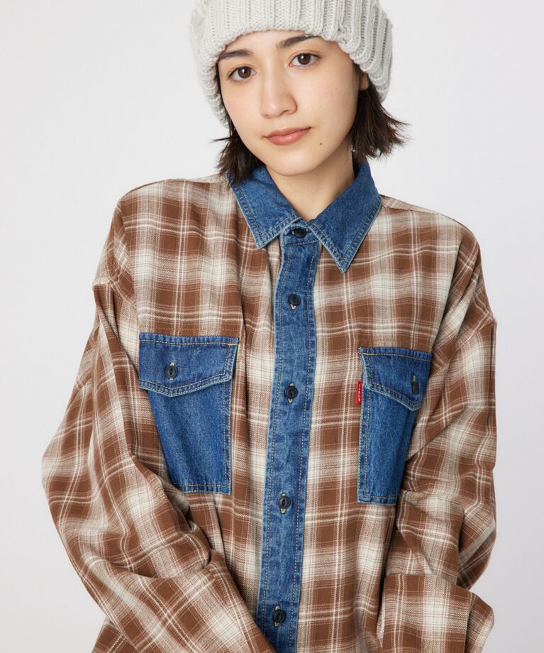 RODEO CROWNS「デニムドッキングチェックシャツ」|シャツ・ブラウス|