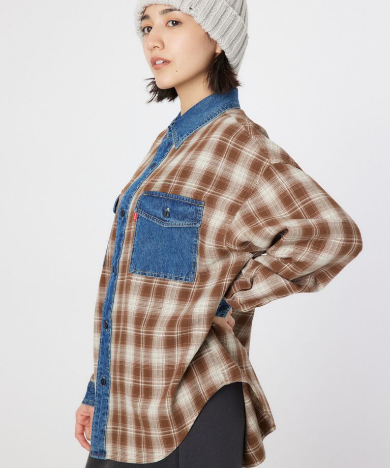 RODEO CROWNS「デニムドッキングチェックシャツ」|シャツ・ブラウス|