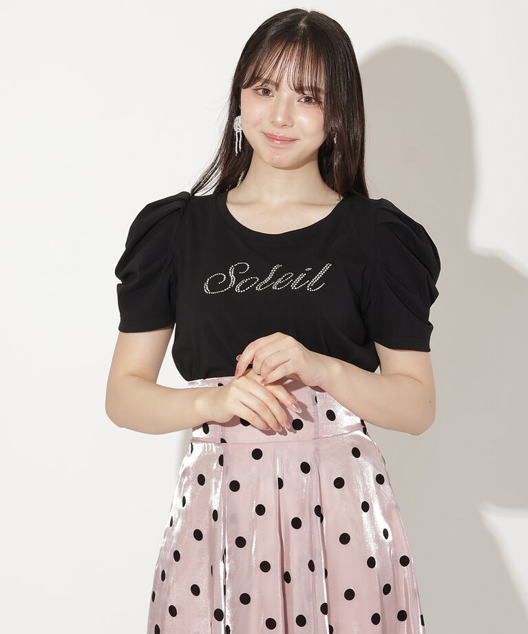 WILLSELECTION「タックスリーブラインストーンロゴTシャツ」|Tシャツ・カットソー|ブラック