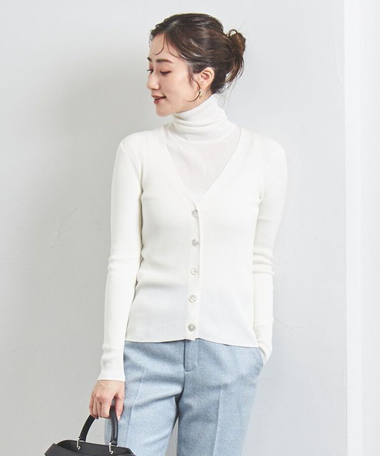 UNITED ARROWS「シルクリブ Vネック カーディガン」|カーディガン|WHITE