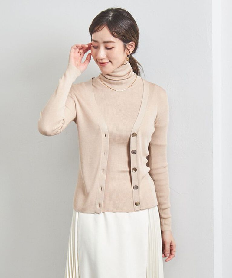 UNITED ARROWS「シルクリブ Vネック カーディガン」|カーディガン|BEIGE