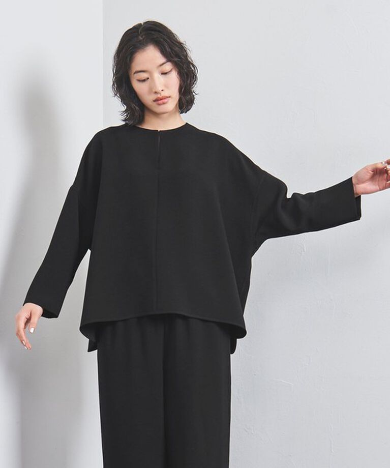 UNITED ARROWS「COMFY スリットノーカラー プルオーバー」|シャツ・ブラウス|BLACK