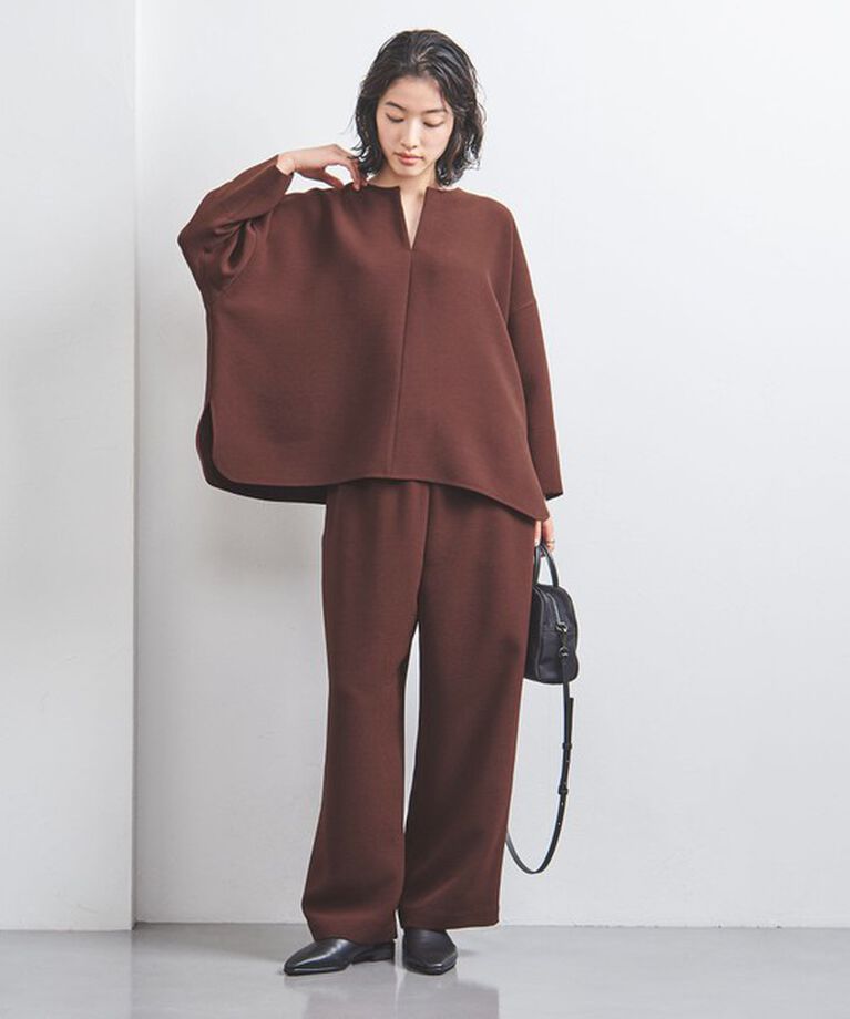 UNITED ARROWS「COMFY スリットノーカラー プルオーバー」|シャツ・ブラウス|WINE