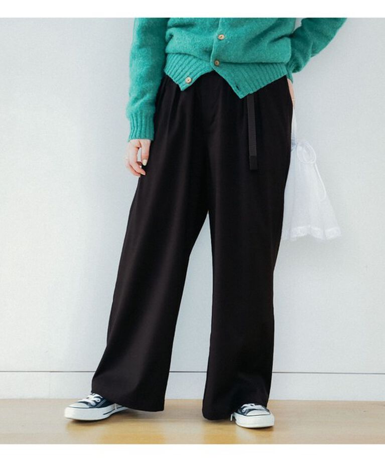 BEAMSBOY「Gramicci × BEAMS BOY / 別注 2プリーツ ワイド スラックス」|チノ|BLACK