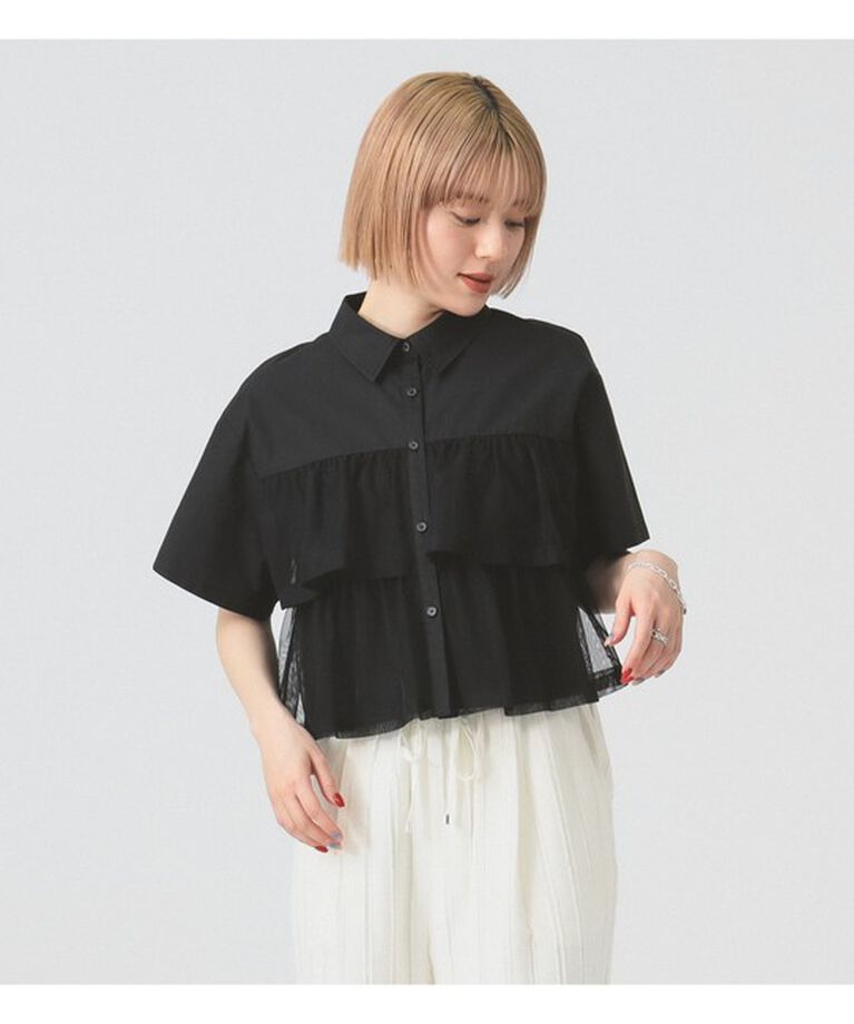 Ray BEAMS 「シアー ティアード クロップド シャツ」|シャツ・ブラウス|BLACK