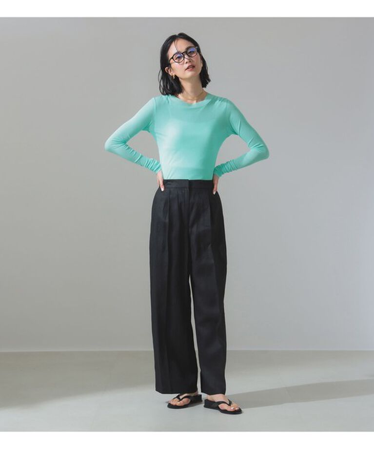 Demi-Luxe BEAMS 「リネン タブ付き ワイドパンツ」|チノ|