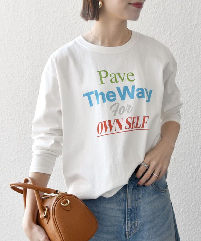 SHIPS any「【SHIPS any別注】THE KNiTS:〈洗濯機可能〉ラウンドヘム ロゴ ロングスリーブ TEE」|Tシャツ・カットソー|ホワイト