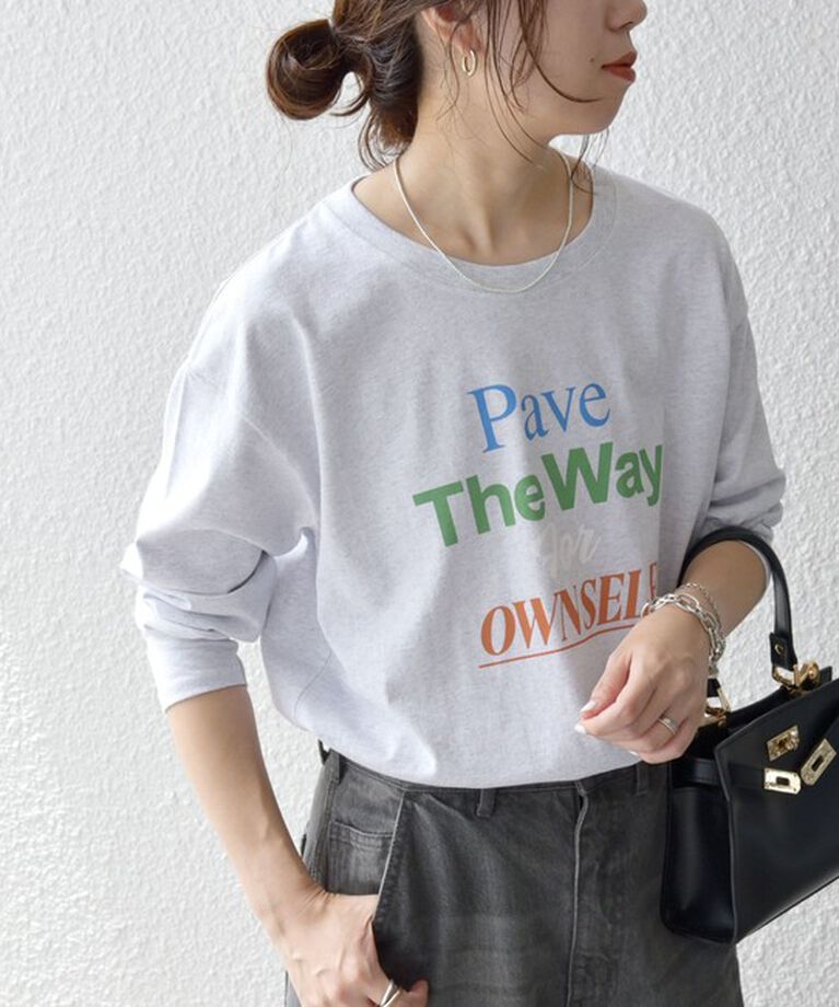 SHIPS any「【SHIPS any別注】THE KNiTS:〈洗濯機可能〉ラウンドヘム ロゴ ロングスリーブ TEE」|Tシャツ・カットソー|グレー