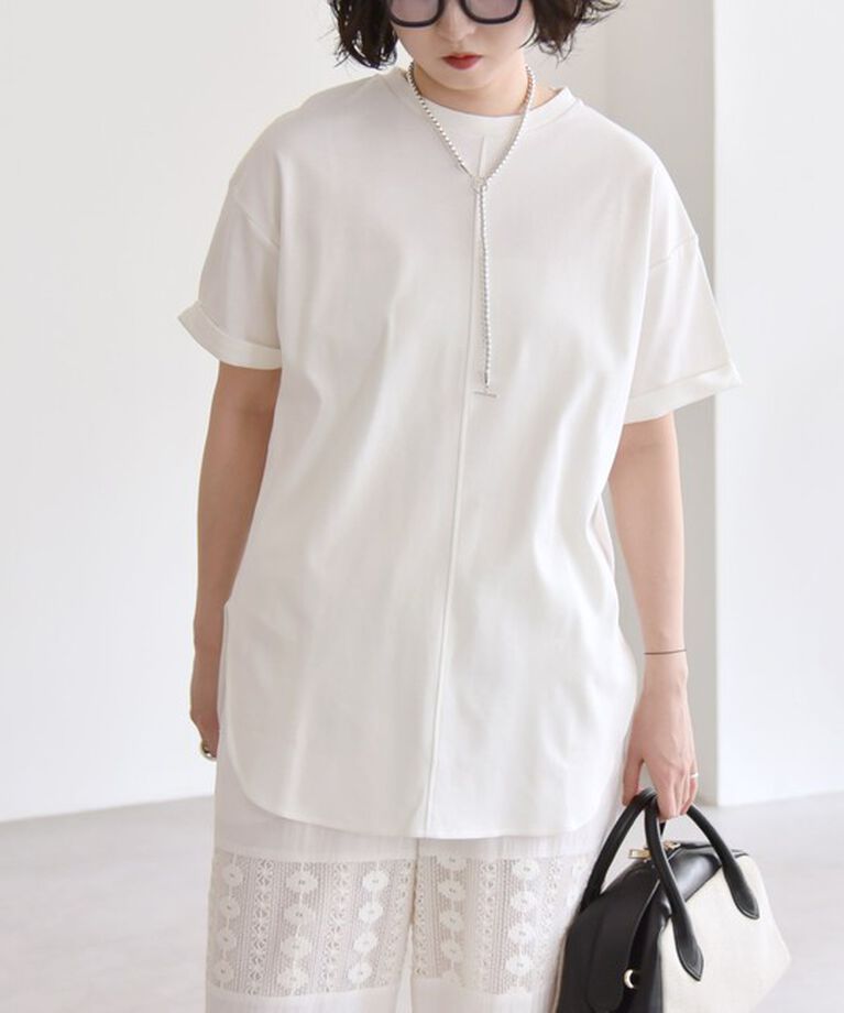 quaranciel「quaranciel:〈多機能/洗濯機可能〉バック スリット チュニック TEE」|Tシャツ・カットソー|