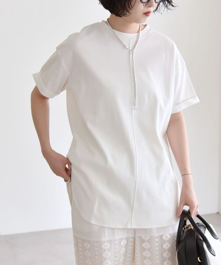 quaranciel「quaranciel:〈多機能/洗濯機可能〉バック スリット チュニック TEE」|Tシャツ・カットソー|