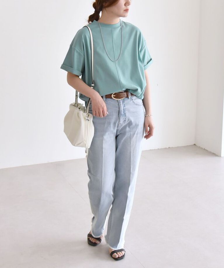 quaranciel「quaranciel:〈多機能/洗濯機可能〉バック スリット チュニック TEE」|Tシャツ・カットソー|