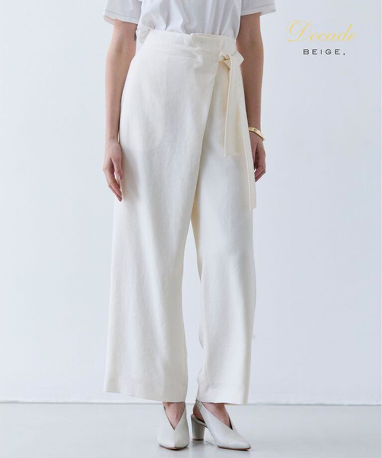 BEIGE,「【洗える】CAROLE / リネンライクラップワイドパンツ」|その他|Ecru