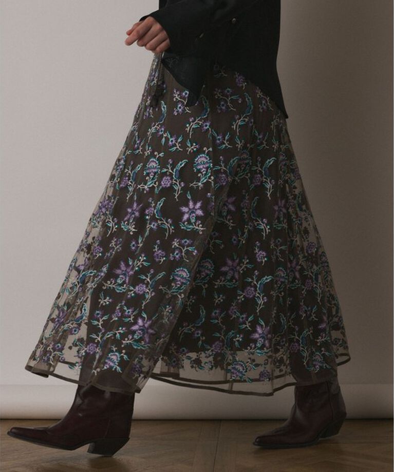 GRACE CONTINENTAL「サラサ刺繍チュールスカート」|スカート|
