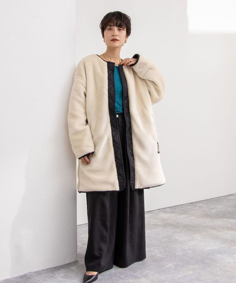 NOLLEY'S「◇【WEB限定】【TAION/タイオン】ノーカラーボアコート(リバーシブル) 24AW」|ダウン|
