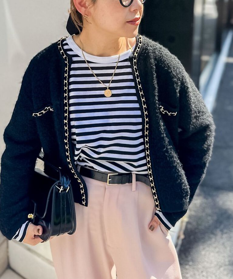 NOLLEY'S「＜飯豊まりえさん着用＞チェーンブレードフワフワジャケット 24AW」|カーディガン|ブラック
