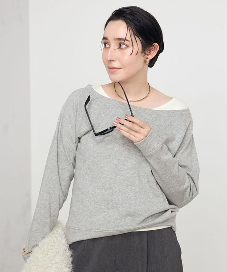 Rie Miller「ワイドネックミニ裏毛プルオーバーカットソー」|Tシャツ・カットソー|
