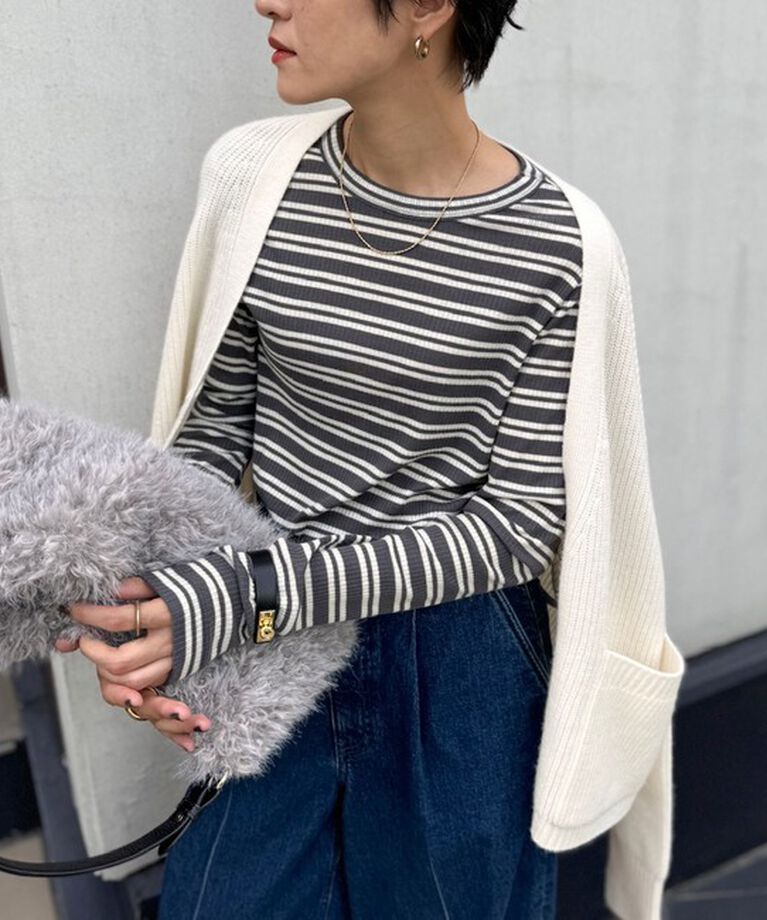 NOLLEY'S「カシミヤシルクボーダークルーネックプルオーバーカットソー」|Tシャツ・カットソー|