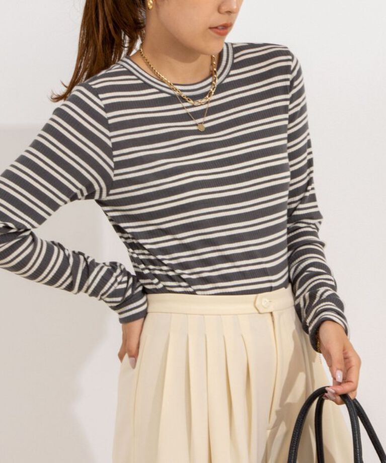 NOLLEY'S「カシミヤシルクボーダークルーネックプルオーバーカットソー」|Tシャツ・カットソー|