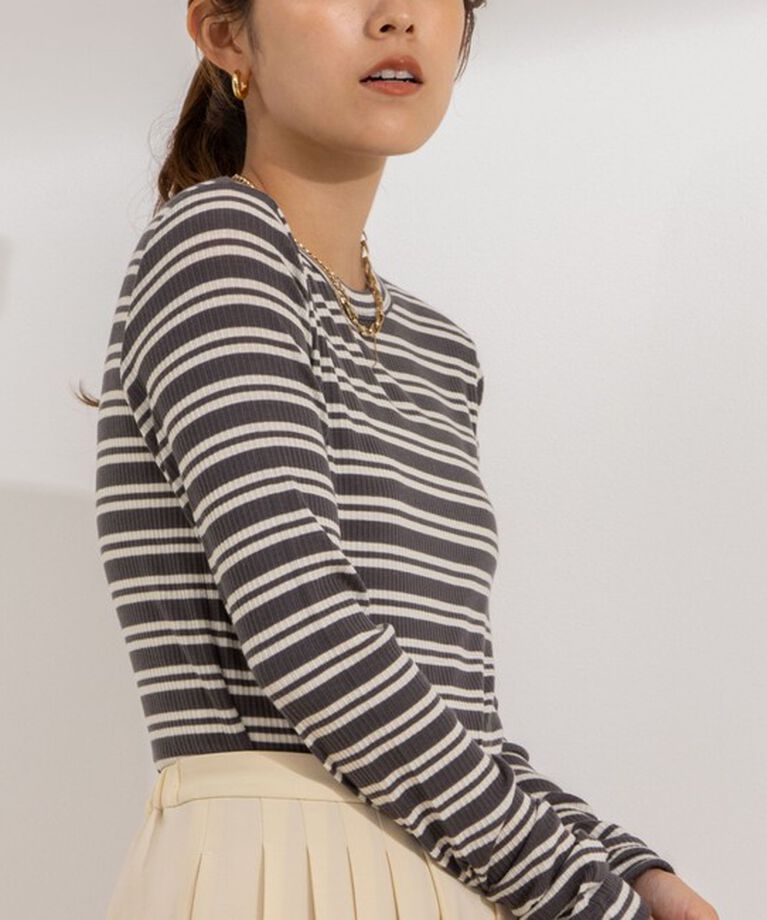 NOLLEY'S「カシミヤシルクボーダークルーネックプルオーバーカットソー」|Tシャツ・カットソー|