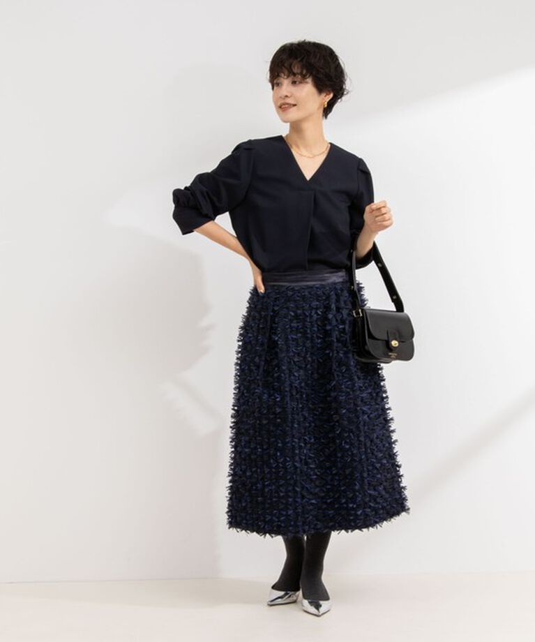 NOLLEY'S「《セットアップ対応》ウォッシャブルVネック前タックブラウス」|シャツ・ブラウス|