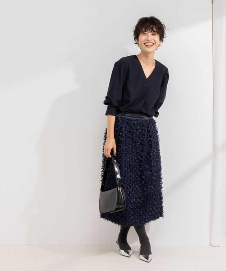 NOLLEY'S「《セットアップ対応》ウォッシャブルVネック前タックブラウス」|シャツ・ブラウス|