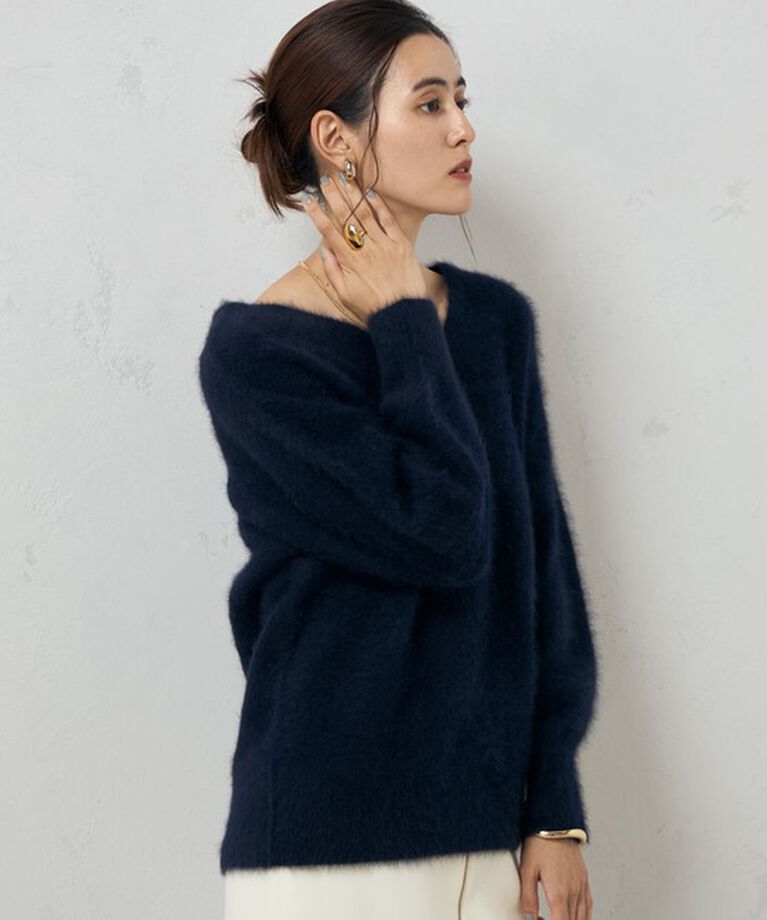 NOLLEY'S sophi「カシミヤ混ヘアリー2WAYプルオーバーニット」|ニット・セーター|ダークネイビー