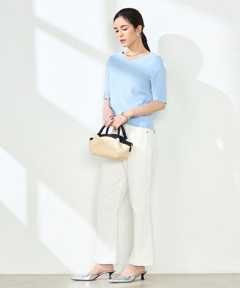 NOLLEY'S sophi「《手洗い可能》カシュクール風5分袖プルオーバーニット」|ニット・セーター|