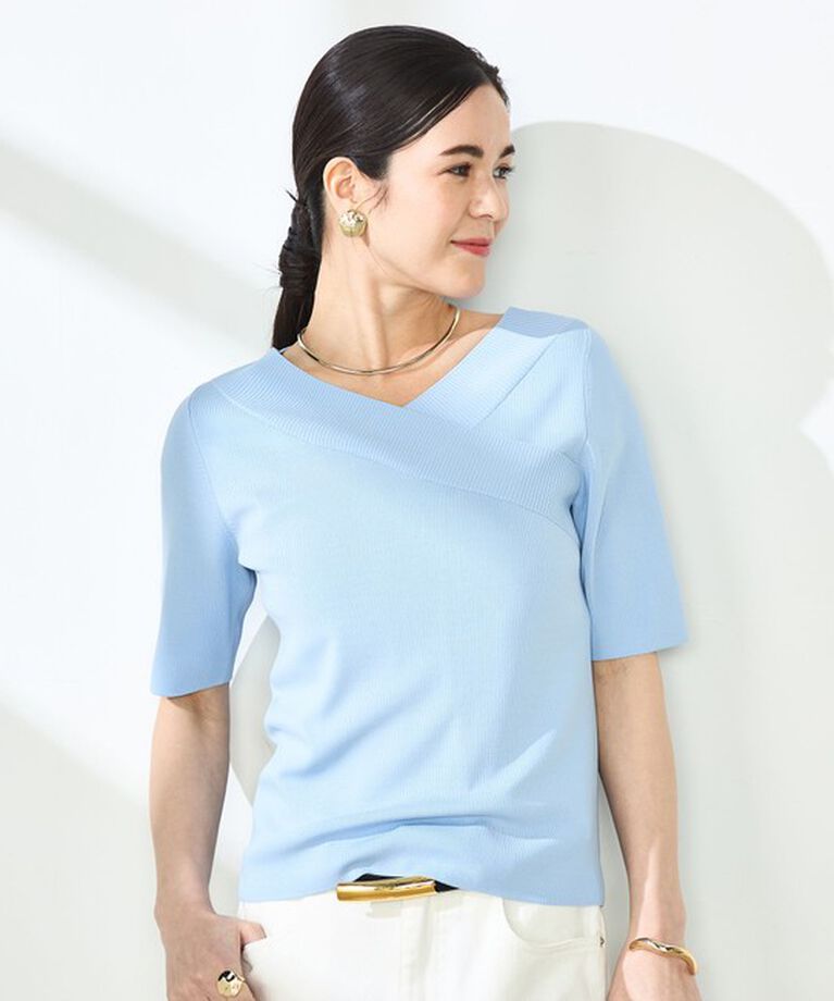 NOLLEY'S sophi「《手洗い可能》カシュクール風5分袖プルオーバーニット」|ニット・セーター|