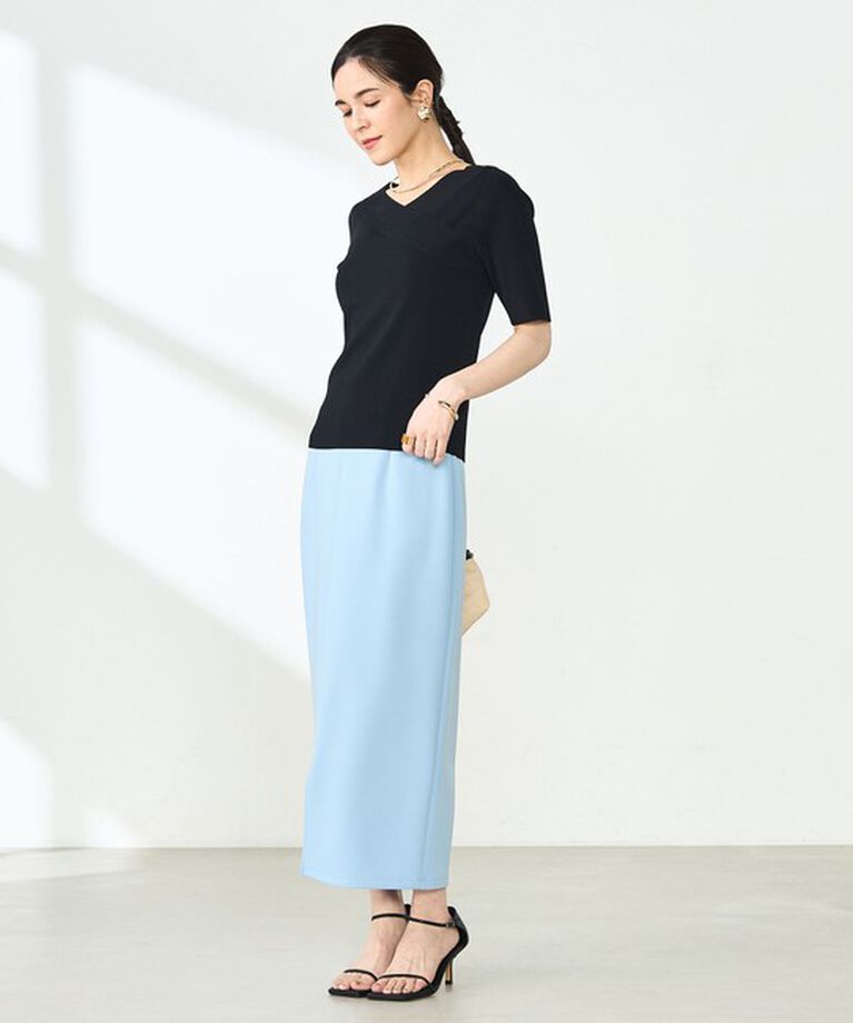 NOLLEY'S sophi「《手洗い可能》カシュクール風5分袖プルオーバーニット」|ニット・セーター|