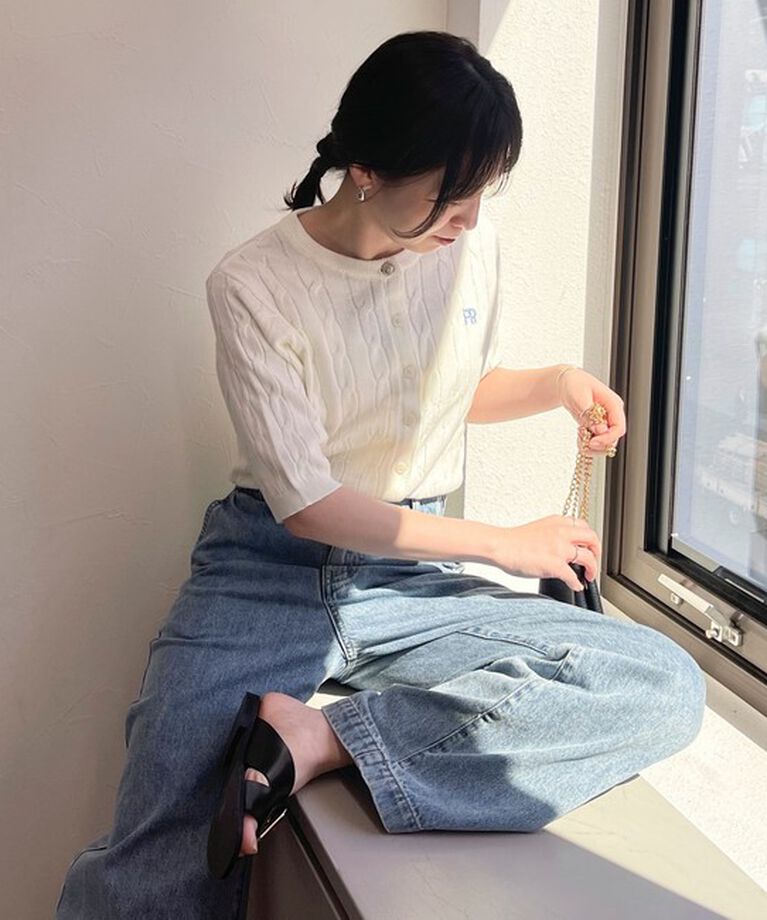 fredy emue「FR刺繍ケーブル柄半袖カーディガン」|カーディガン|