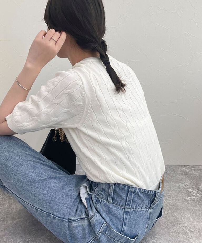 fredy emue「FR刺繍ケーブル柄半袖カーディガン」|カーディガン|