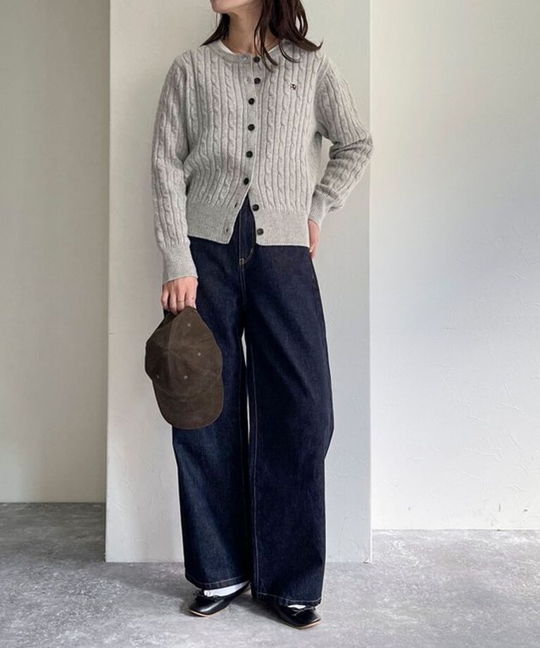 fredy emue「ウール混FR刺繍ケーブル柄カーディガン」|ニット・セーター|