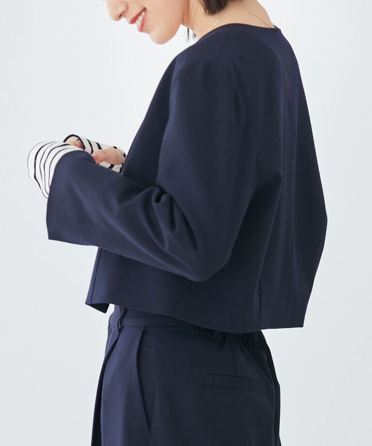 VIS「【270days美ストレッチシリーズ】ノーカラーショートジャケット【セットアップ対応】」|ノーカラージャケット|