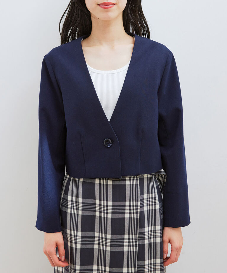 VIS「【270days美ストレッチシリーズ】ノーカラーショートジャケット【セットアップ対応】」|ノーカラージャケット|