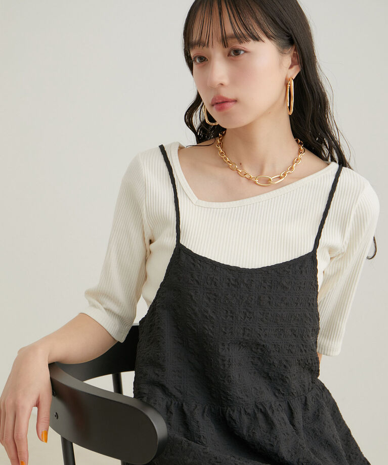 VIS「【前後2WAY】テレコアシンメトリーネック5分袖プルオーバー【洗える】」|Tシャツ・カットソー|