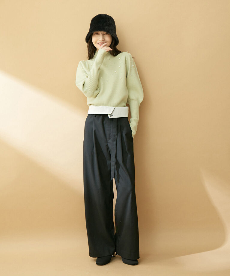 VIS「【洗える】ウエスト折り返しワイドパンツ」|スラックス|