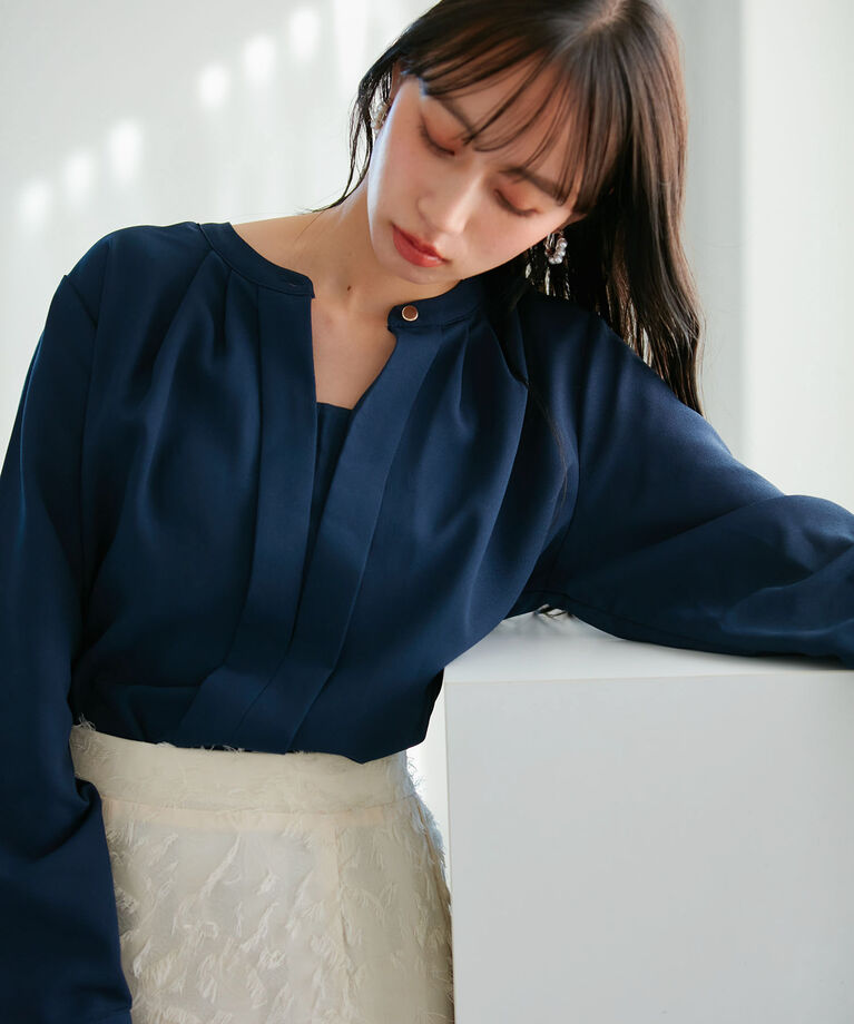 VIS「【防シワ・洗える】2WAYフロントタック長袖ブラウス」|シャツ・ブラウス|