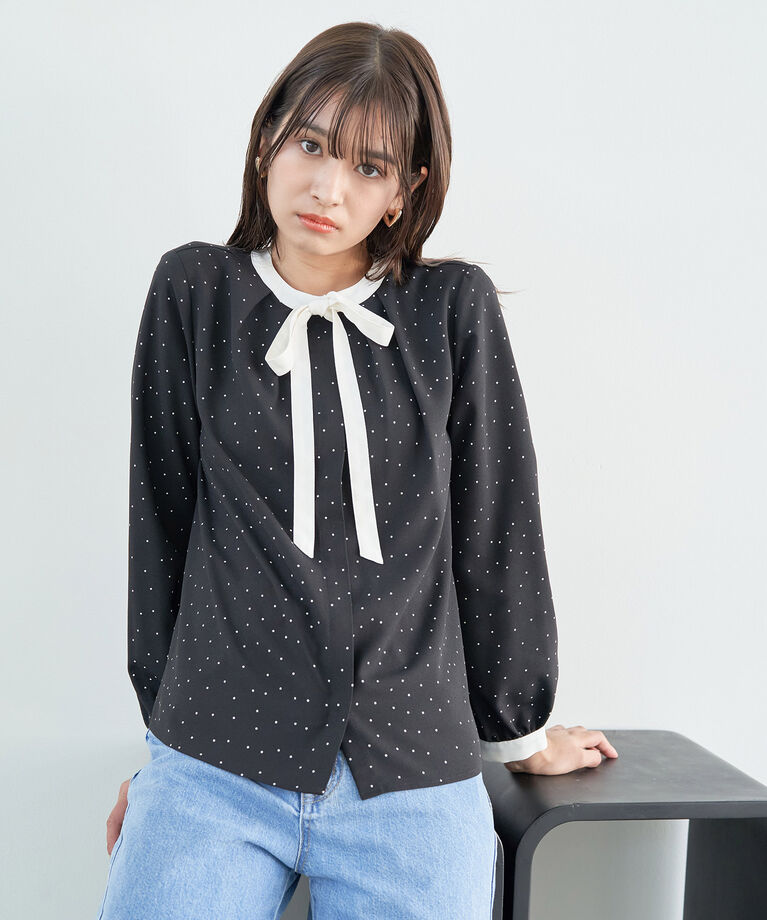 VIS「【洗える】【2WAY】リボン取り外しフロントタックブラウス」|シャツ・ブラウス|