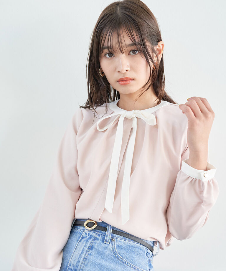 VIS「【洗える】【2WAY】リボン取り外しフロントタックブラウス」|シャツ・ブラウス|