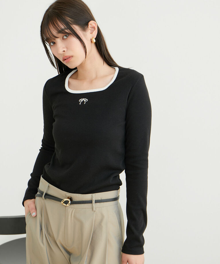 VIS「【WEB限定】リボンモチーフ配色長袖プルオーバー」|Tシャツ・カットソー|