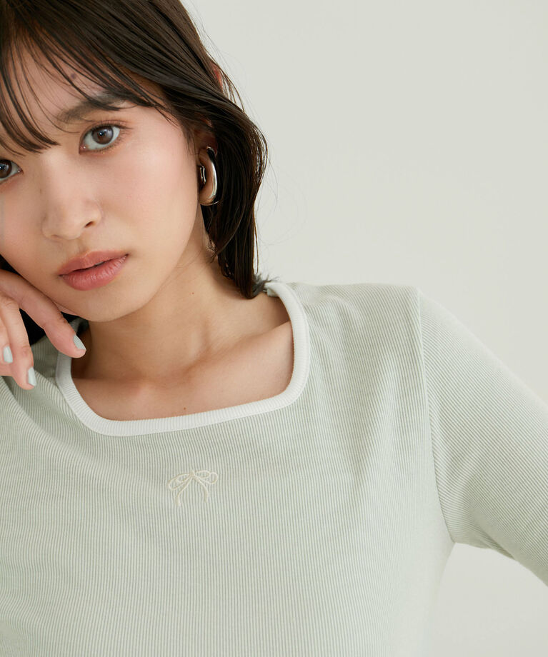 VIS「【WEB限定】リボンモチーフ配色長袖プルオーバー」|Tシャツ・カットソー|